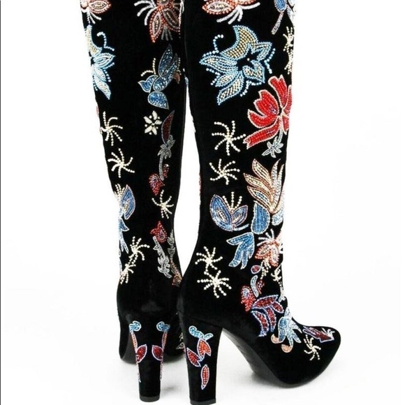 YSL SAINT LAURENT AUTHENTIC FULLY BEADED VELVET KNEE HIGH BOOTS SIZE 7.5 NEW!! - Picture 7 of 15